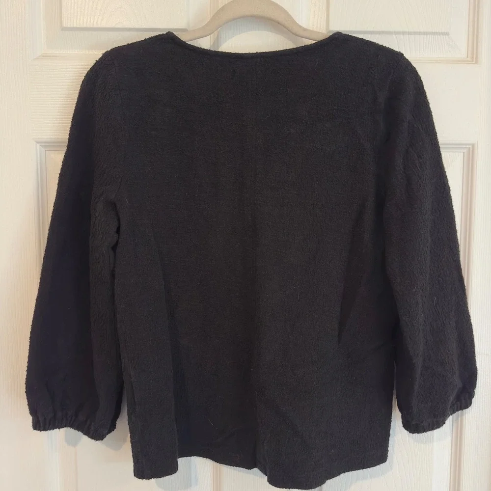 Madewell Womens Black Textured Cotton V-Neck 3/4 Sleeve Top Small CKP453300000